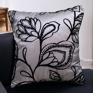 Nanette Lepore Decorative throw pillow Silvery Gray Black Floral Velvet Pattern